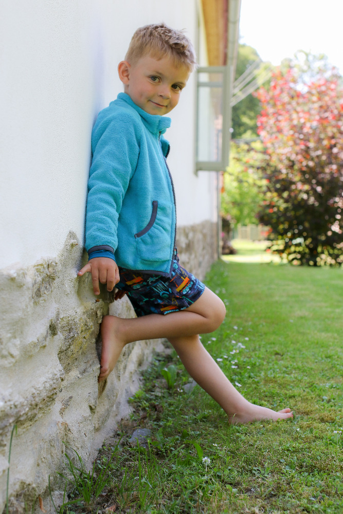 Chlapecké kraťasy -tm.  šedé / stavební stroje - doprodej