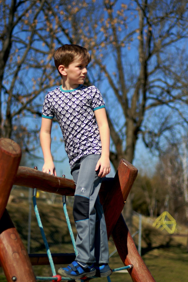 Dětské softshellové kalhoty - letní  šedo-černé