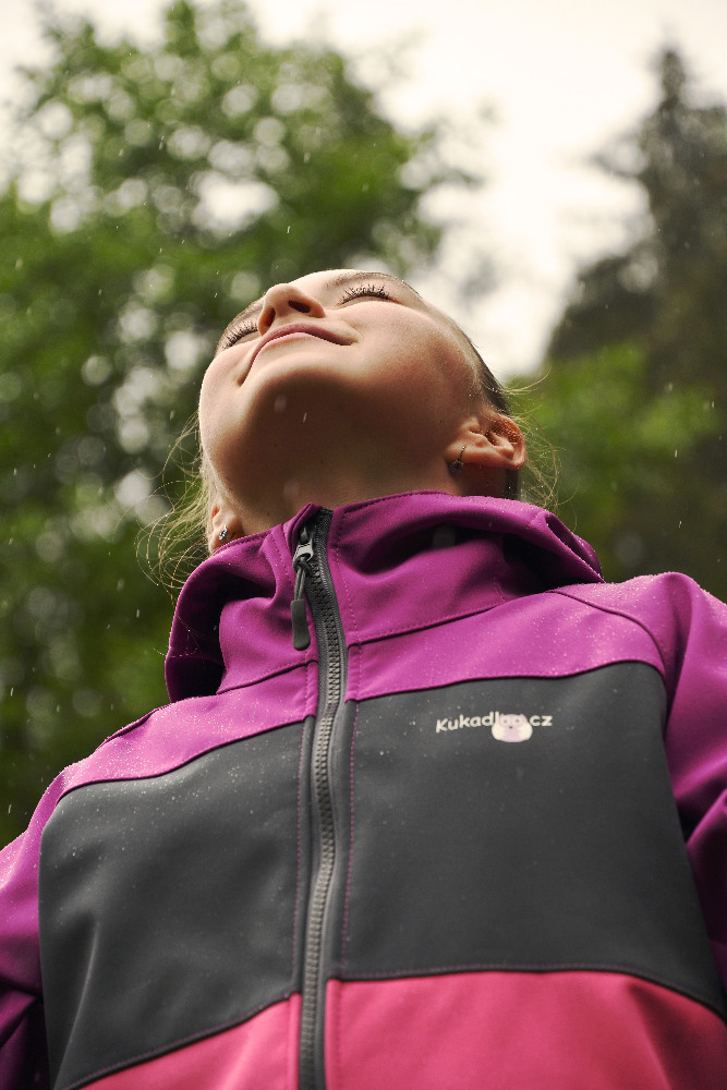 Dětská softshellová bunda / ostružinovo-šedo-růžová - doprodej