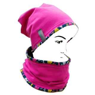 Bavlněná čepice / malinová - kočky DOPRODEJ