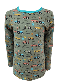 Chlapecké tričko dlouhý rukáv - olivové - traktory - doprodej 146