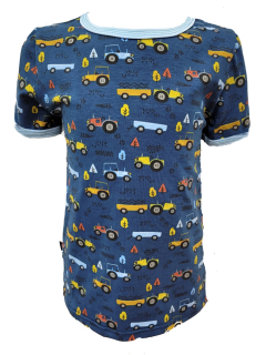 Chlapecké tričko krátký rukáv - tm. modré - žluté traktory - doprodej 128