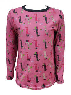Dívčí tričko dlouhý rukáv - růžové - žirafy