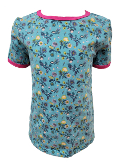 Dívčí tričko krátký rukáv - tyrkysové květiny - doprodej 110, 128
