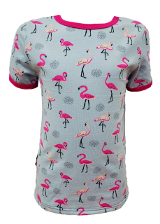 Dívčí tričko krátký rukáv - sv.šedé - plameňáci