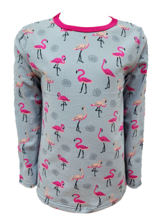 Dívčí tričko dlouhý rukáv - sv. šedé - plameňáci