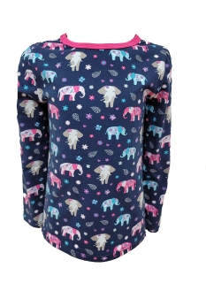 Dívčí tričko dlouhý rukáv - tm. modré - sloni