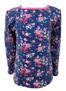 Dívčí tričko dlouhý rukáv - tm. modré - květované s ptáčky - doprodej 98