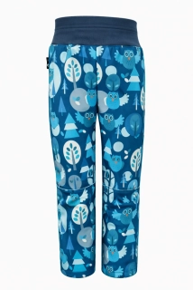 Dětské softshellové kalhoty - petrolejovo - modré sovy - doprodej 