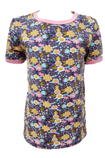 Dívčí tričko krátký rukáv - fialové - květované 