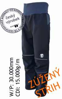 Dětské EXTRA úzké softshellove kalhoty černo-šedé