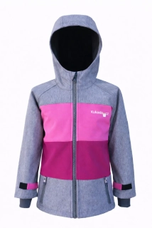 Dětská softshellová bunda - šedý melír-růžovo-fuchsiová