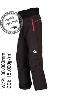 Dětské softshellové kalhoty - černé s RŮŽOVÝMI kapsami na zip/ 30.000mm, 15.000g/m - doprodej